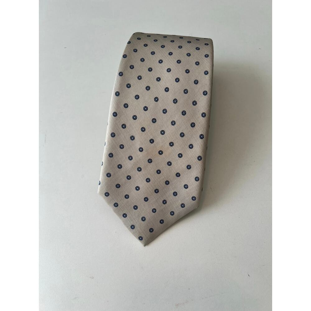 Allen Jolly Silk Men's Neck Tie Made in England Cream Blue Polka Dots SG